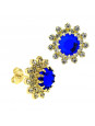 Conjunto Girassol Gargantilha Brincos Aparador Azul Safira Banhado Ouro Amarelo 18 k - KIT16416