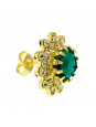 Conjunto Girassol Solitário Gargantilha Brincos Aparador Verde Esmeralda Banhado Ouro Amarelo 18 k - KIT16434