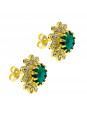 Conjunto Girassol Gargantilha Brincos Verde Esmeralda Banhado Ouro Amarelo 18 K - KIT16410