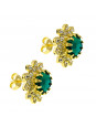 Conjunto Girassol Solitário Gargantilha Brincos Aliança Verde Esmeralda Banhado Ouro Amarelo 18 k - KIT16440