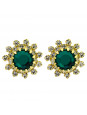 Par Brincos Girassol Verde Esmeralda Banhado Ouro Amarelo 18K 1030041