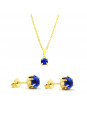 Kit Ponto Luz Quadrado Azul Topázio - Gargantilha - Brincos Banhado Ouro 18k - KIT10521