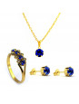 Kit Horus Import Azul Topázio - Gargantilha Pingente - Brincos - Anel - Banhado Ouro 18k - KIT10530