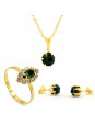 Kit Horus Import Verde Esmeralda Redondo Gargantilha Pingente - Brincos - Anel - Banhado em Ouro 18K - KIT10534