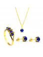 Kit Horus Import Azul Topázio - Gargantilha Pingente Quadrado - Brincos - Anel - Banhado Ouro 18k - KIT10542