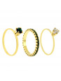 Conjunto Dois Anéis Solitário Aparador Verde Esmeralda Banhado Em Ouro 18 K - KIT16462